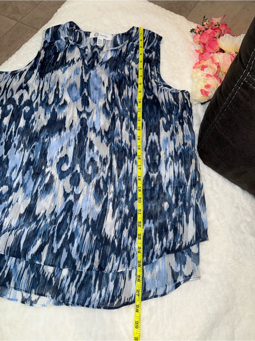 3 x 20$ Cristina Blue & White Ikat-Print Sleeveless Camisole Size S - Picture 3 of 6